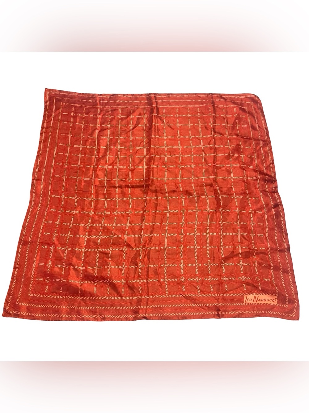 Vtg Leo Narducci Silk Square Scarf Red Geometric Chevron Windowpane Sz 26”x26”